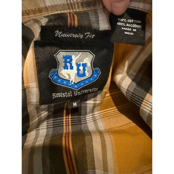 Resistol University Western Pearl Snap Button Down Shirt Mustard Plaid M - Picture 3 of 6